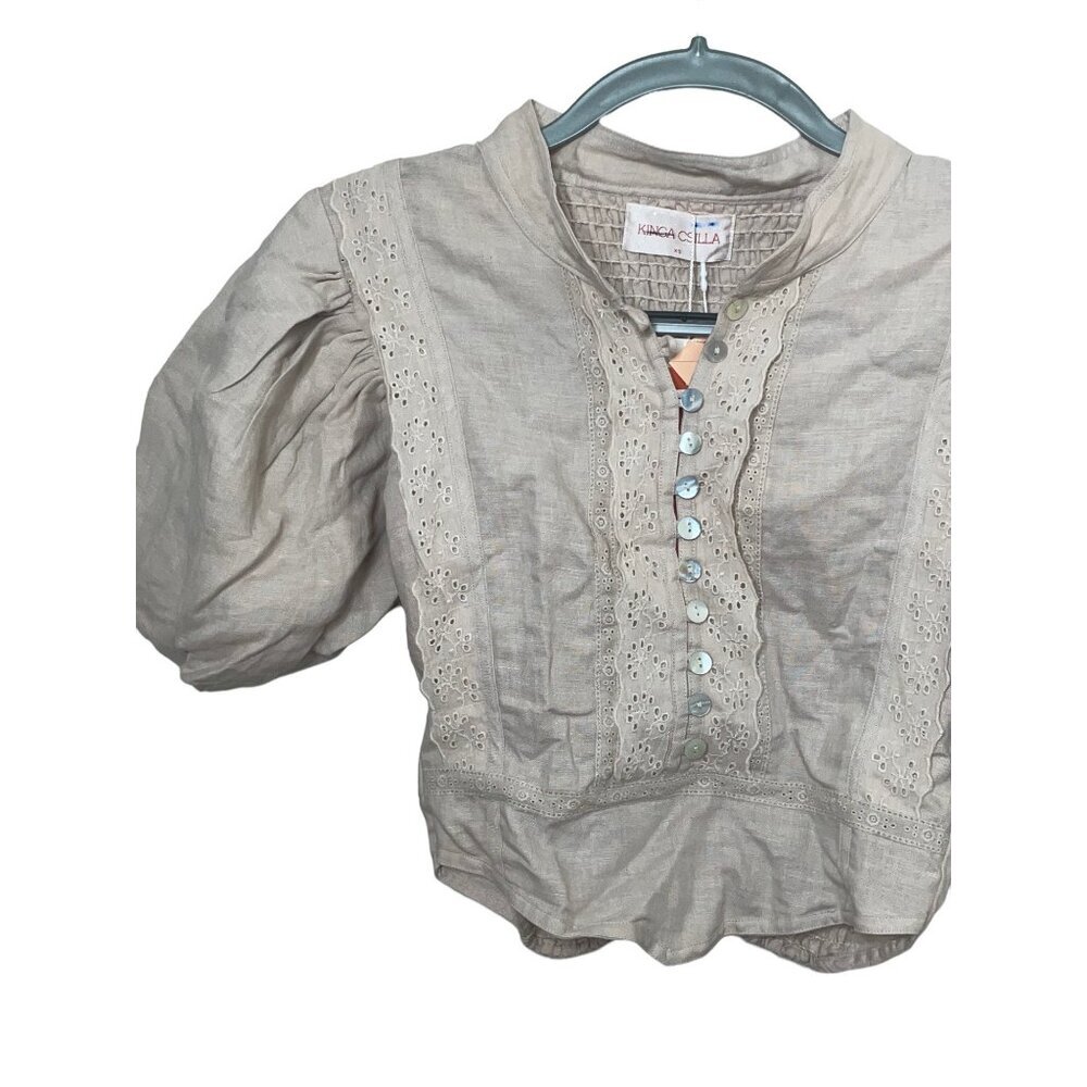 Kinga Csilla X Free People Pale Rasberry Georgia Blouse Size XS NWT Hemp Linen - Picture 5 of 7